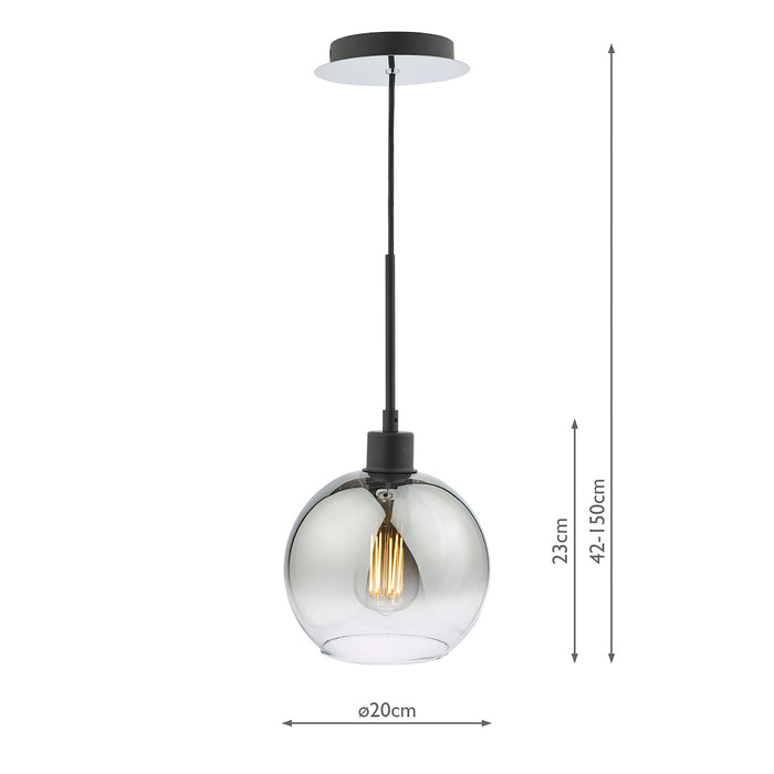 Lycia 1 Light Single Pendant Matt Black Ombre Smoked Glass<br>Matt Black