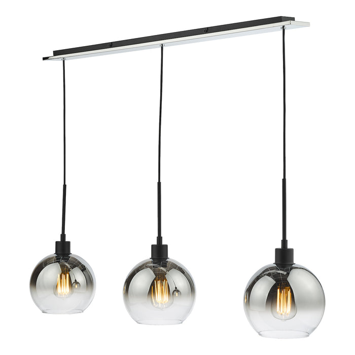 Lycia 3 Light Bar Pendant Matt Black Ombre Smoked Glass<br>Matt Black