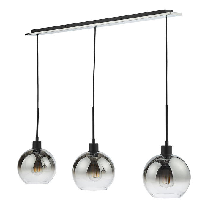 Lycia 3 Light Bar Pendant Matt Black Ombre Smoked Glass<br>Matt Black