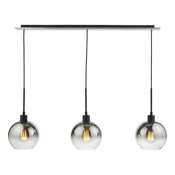 Lycia 3 Light Bar Pendant Matt Black Ombre Smoked Glass<br>Matt Black