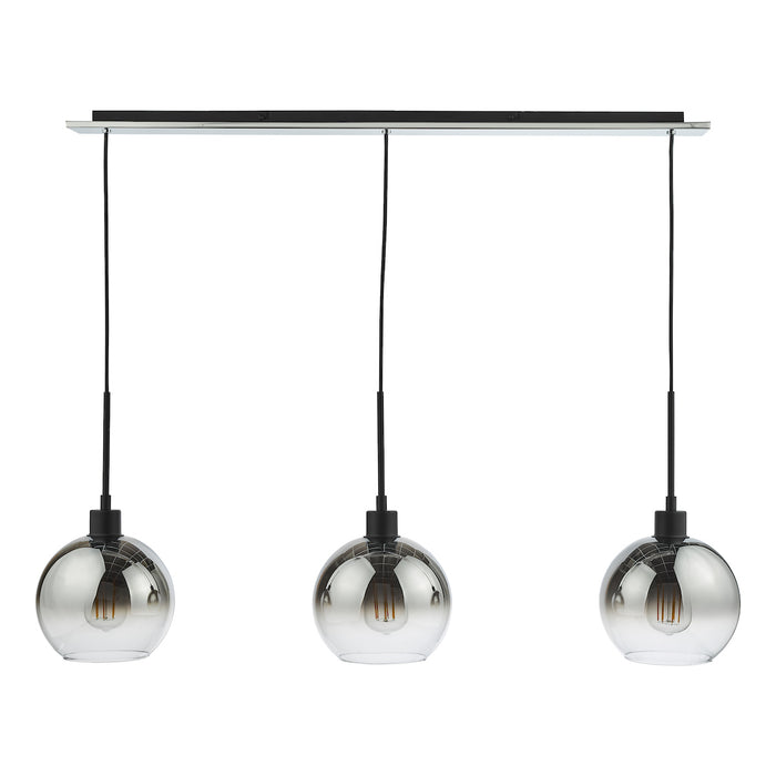 Lycia 3 Light Bar Pendant Matt Black Ombre Smoked Glass<br>Matt Black