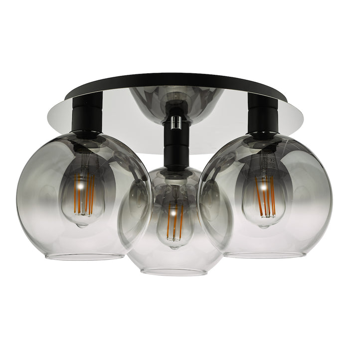 Lycia 3 Light Flush Matt Black Smoked Ombre Glass<br>Matt Black