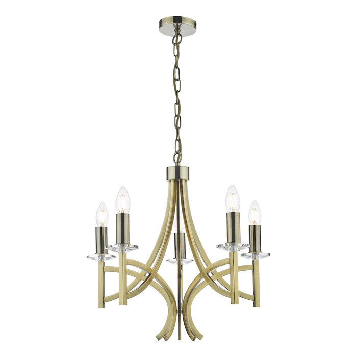 Lyon 5 Light Armed Fitting Antique Brass Crystal<br>Antique Brass
