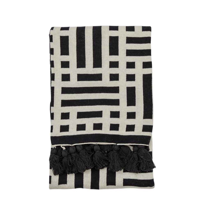 Merton Knitted Tassel Throw Black