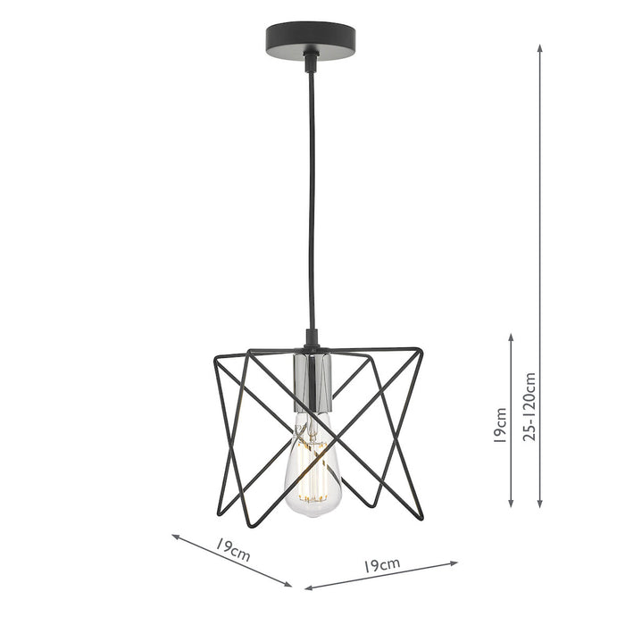 Midi 1 Light Pendant Black and Polished Chrome<br>Matt Black