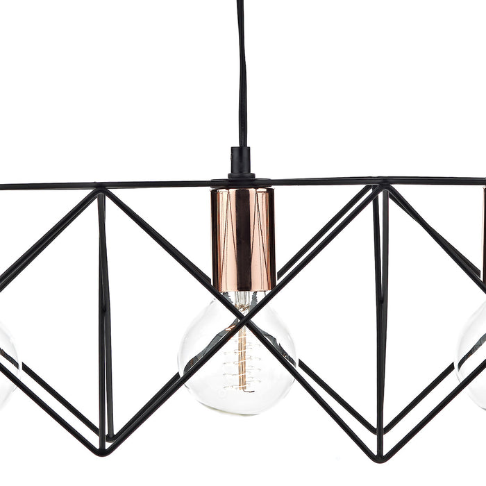 Midi 3 Light Bar Pendant Black & Bright Copper Detail<br>Matt Black