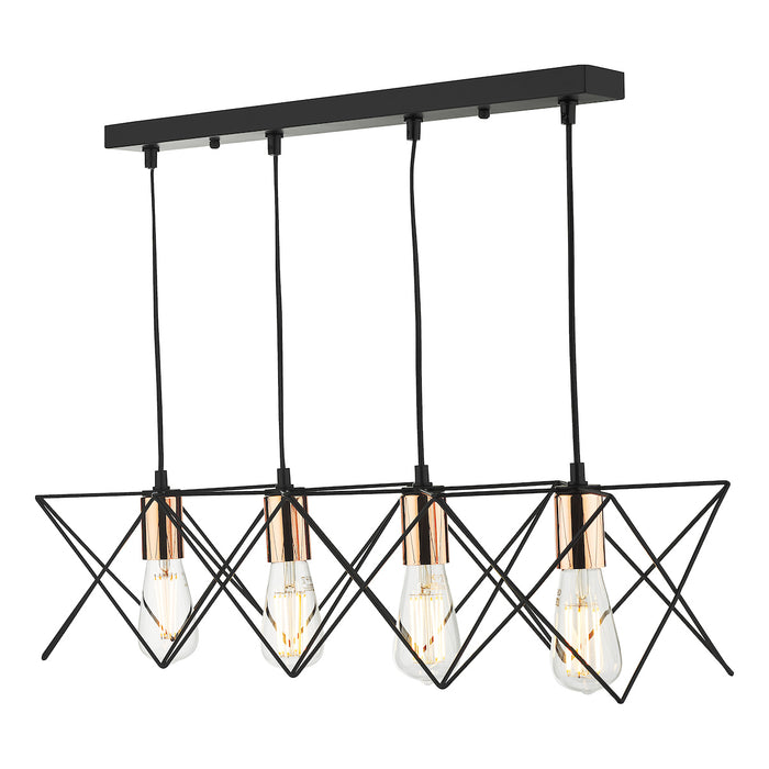 Midi 4 Light Bar Pendant Black & Copper Detail<br>Matt Black