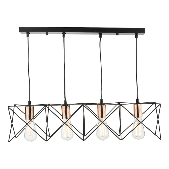 Midi 4 Light Bar Pendant Black & Copper Detail<br>Matt Black