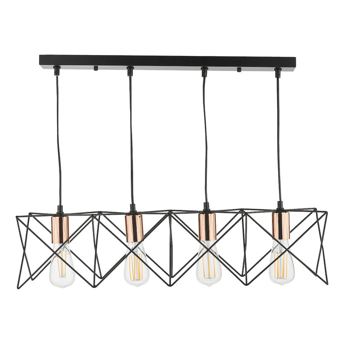 Midi 4 Light Bar Pendant Black & Copper Detail<br>Matt Black