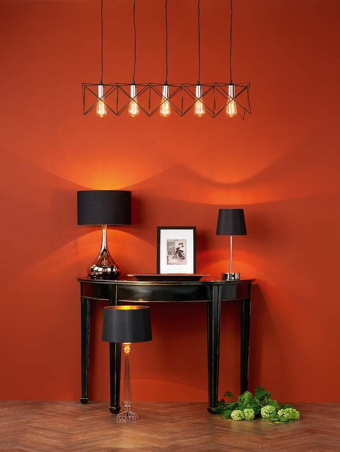 Midi 5lt Bar Pendant Black & Polished Chrome<br>Matt Black