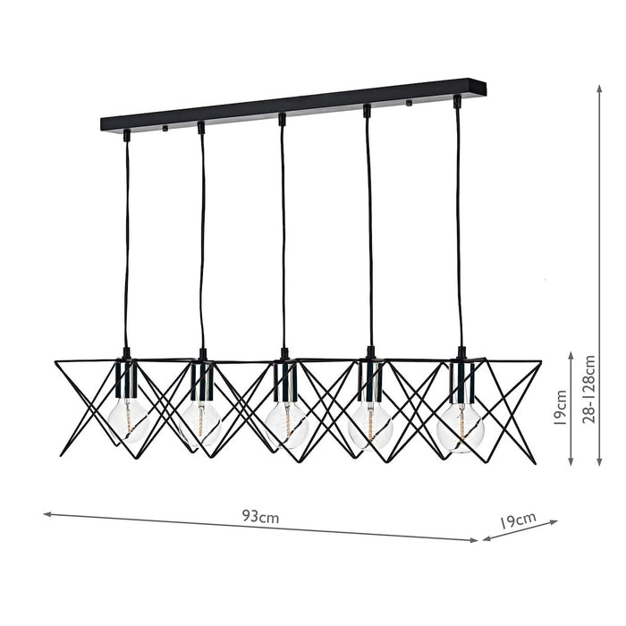 Midi 5lt Bar Pendant Black & Polished Chrome<br>Matt Black