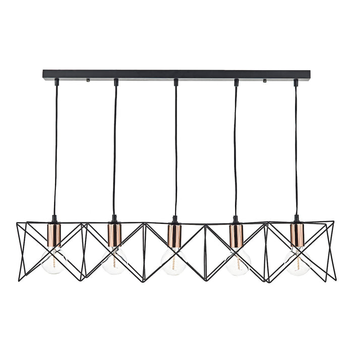 Midi Cage 5 Light Bar Pendant Matt Black Bright & Copper<br>Matt Black