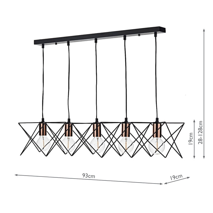 Midi Cage 5 Light Bar Pendant Matt Black Bright & Copper<br>Matt Black