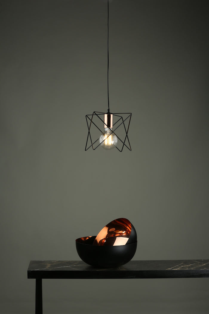 Midi Cage Pendant Matt Black & Bright Copper<br>Matt Black