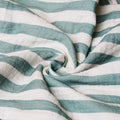 Fitted sheet in ocean and white striped design displayed in a swirl