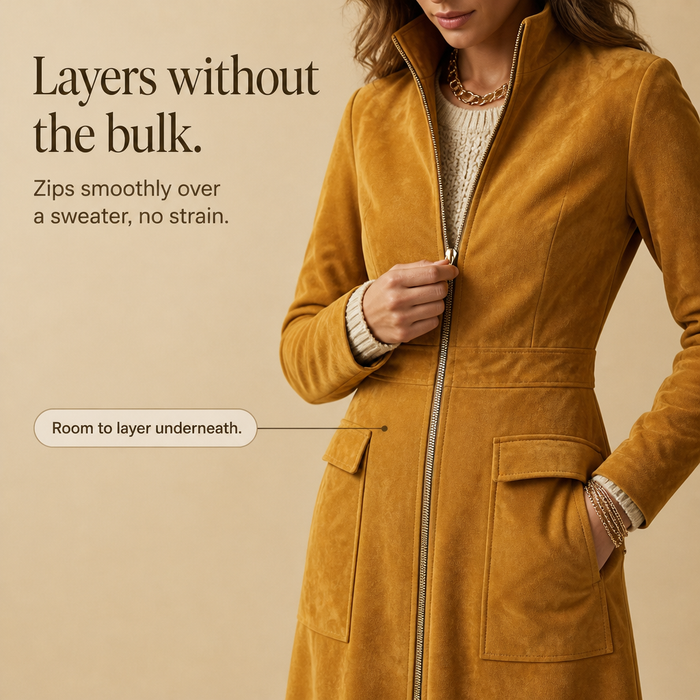 Mustard Muse – Longline Zip-Up Coat
