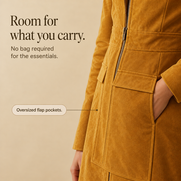 Mustard Muse – Longline Zip-Up Coat