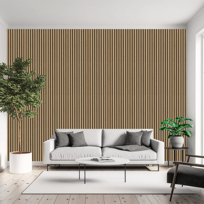 Natural Oak Premium Decorative Acoustic Slat Wall Panel - 2400mm x 600mm