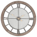 Natural Wood &amp; Metal Round Wall Clock