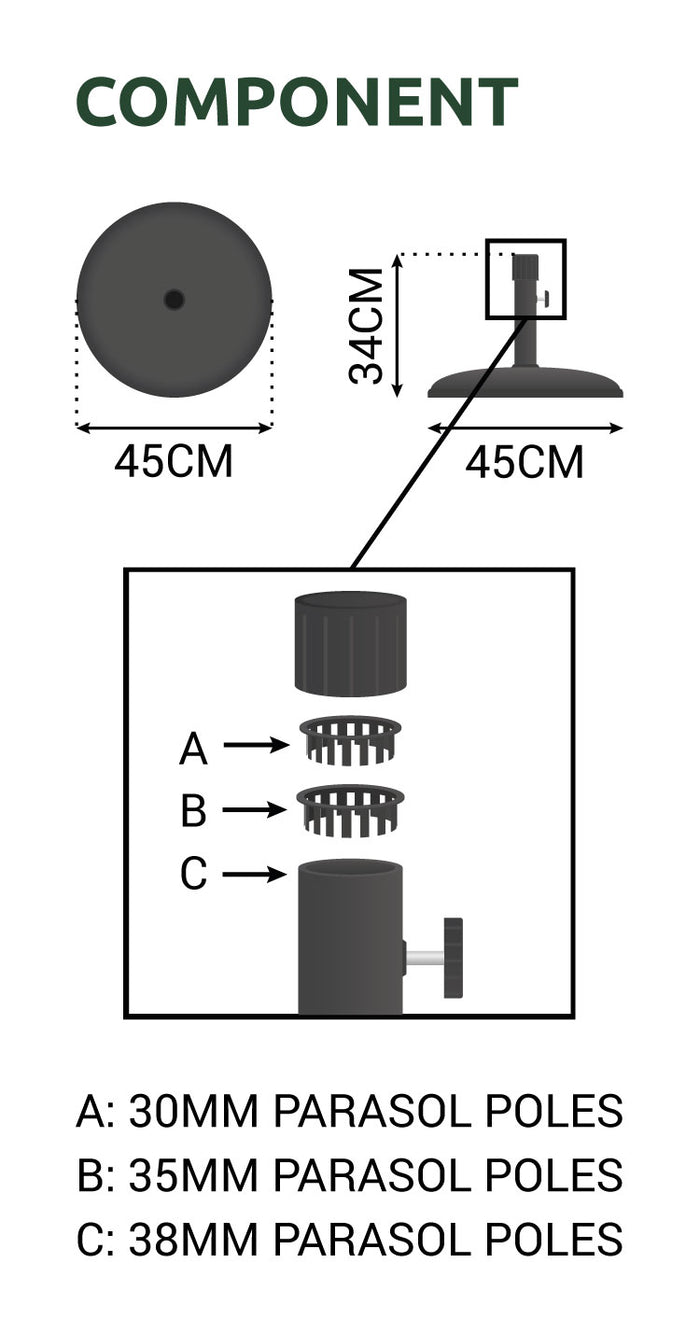 Nova <br> Parasol Base - 16Kg - Concrete