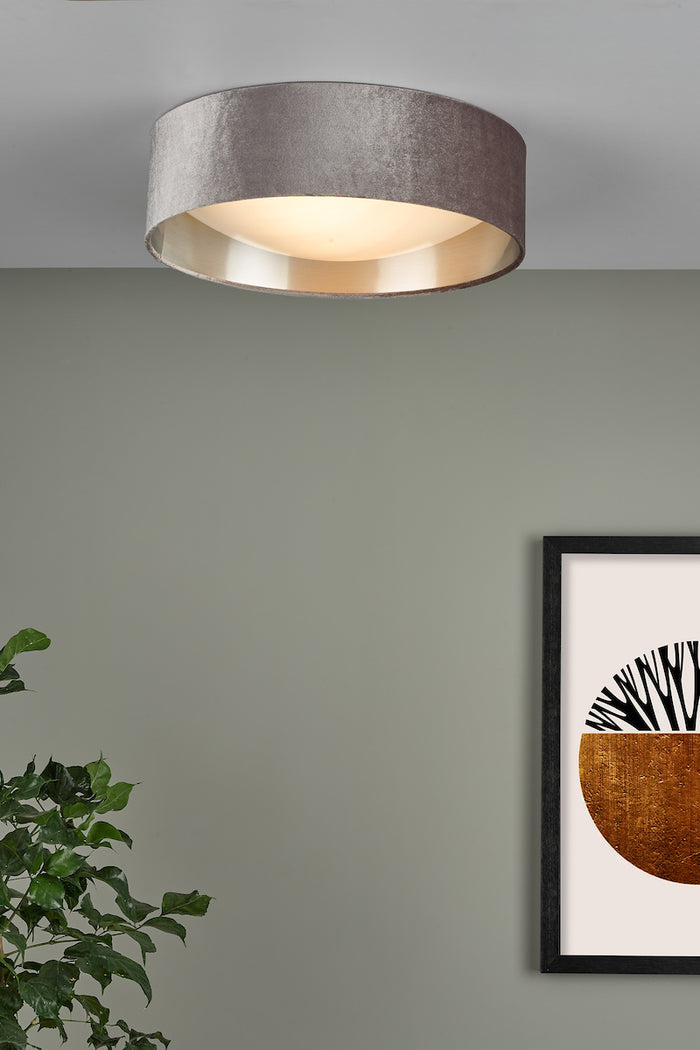 Nysa 2 Light Flush Velvet Mink Shade 40cm<br>Brown