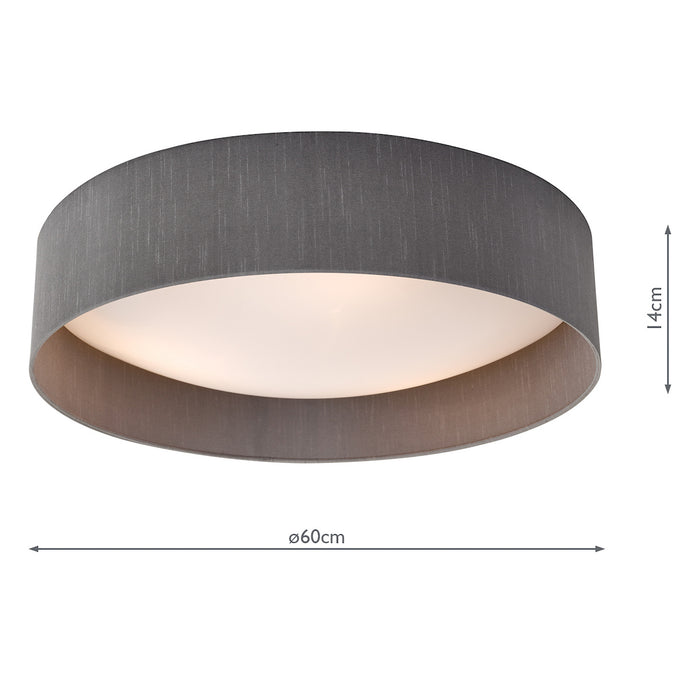 Nysa 3 Light Flush Grey Faux Silk 60cm<br>Grey