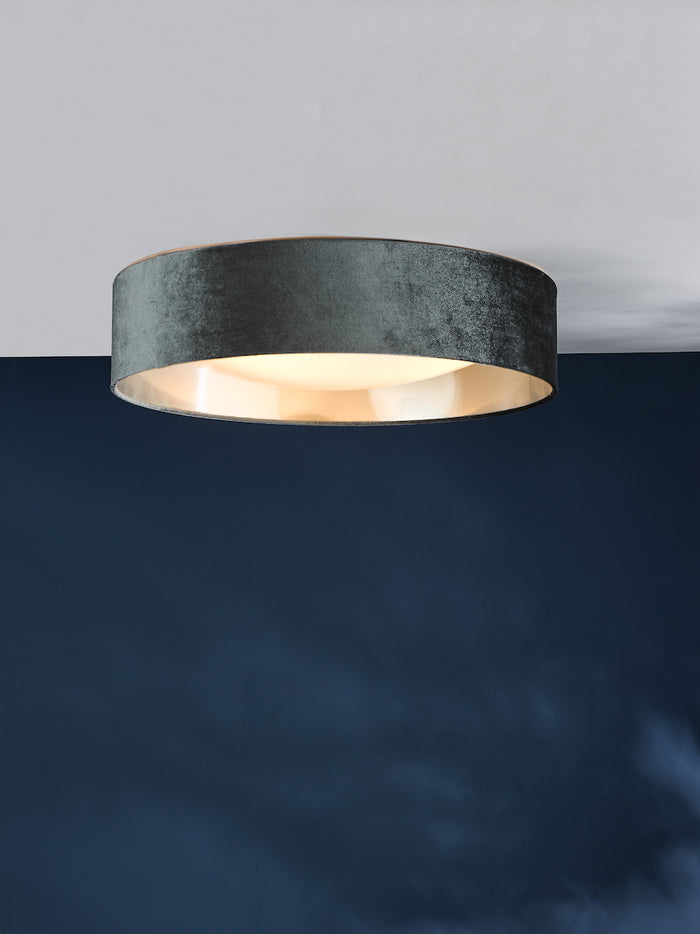 Nysa 3 Light Flush Velvet Dark Grey Shade 60cm<br>Grey