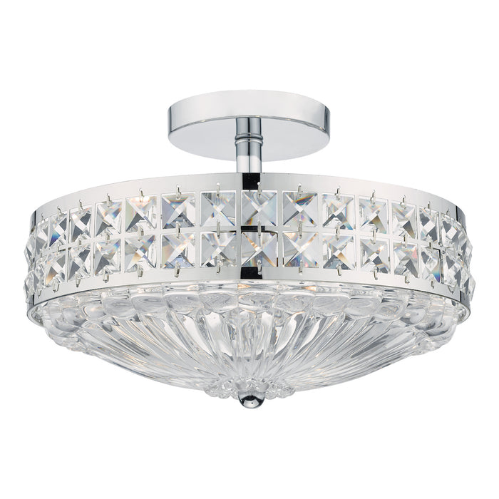 Olona 3 Light Semi Flush Polished Chrome Crystal Beads and Glass Diffuser<br>Polished Chrome