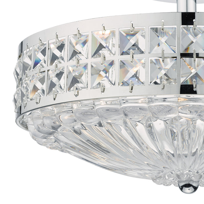 Olona 3 Light Semi Flush Polished Chrome Crystal Beads and Glass Diffuser<br>Polished Chrome