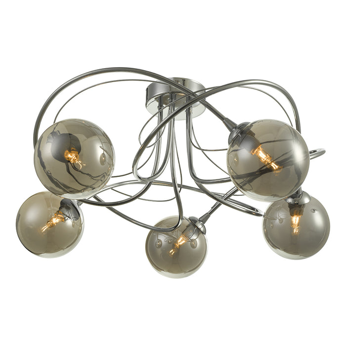 Onawa 5 Light Semi Flush Polished Chrome With Smoked Glass<br>Polished Chrome