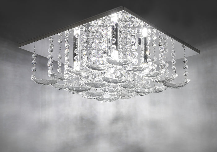 Orella 5 Light Flush Polished Chrome & Crystal<br>Polished Chrome