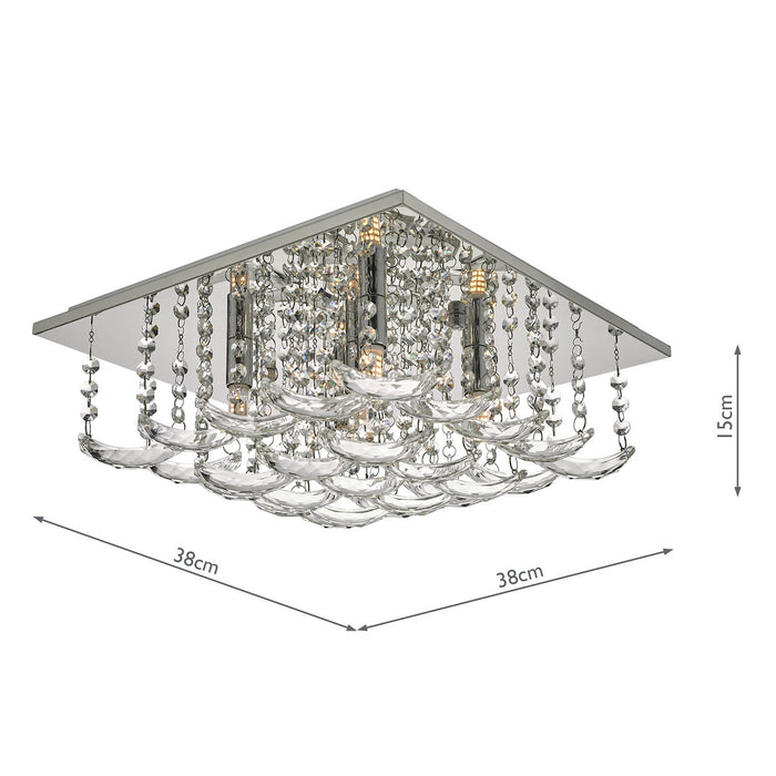 Orella 5 Light Flush Polished Chrome & Crystal<br>Polished Chrome