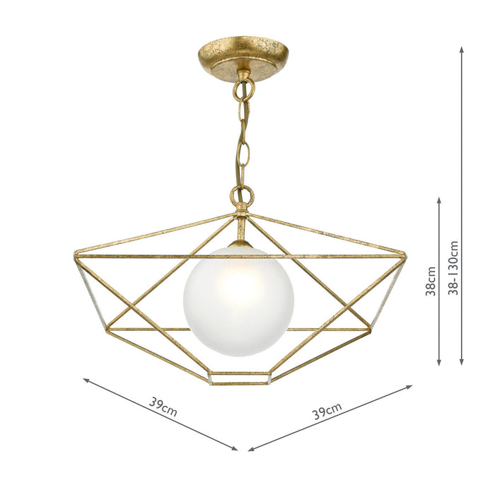 Orsini 1 Light Pendant Antique Gold Opal Glass Shade<br>Gold Leaf