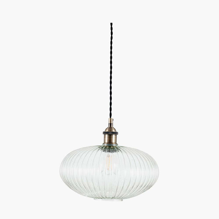 Pacific Abigail Clear Ribbed Glass Oval Pendant 35-311