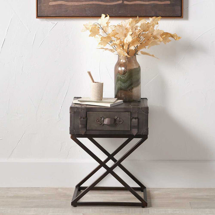 Pacific Adriano Peppercorn Leather Side Table
