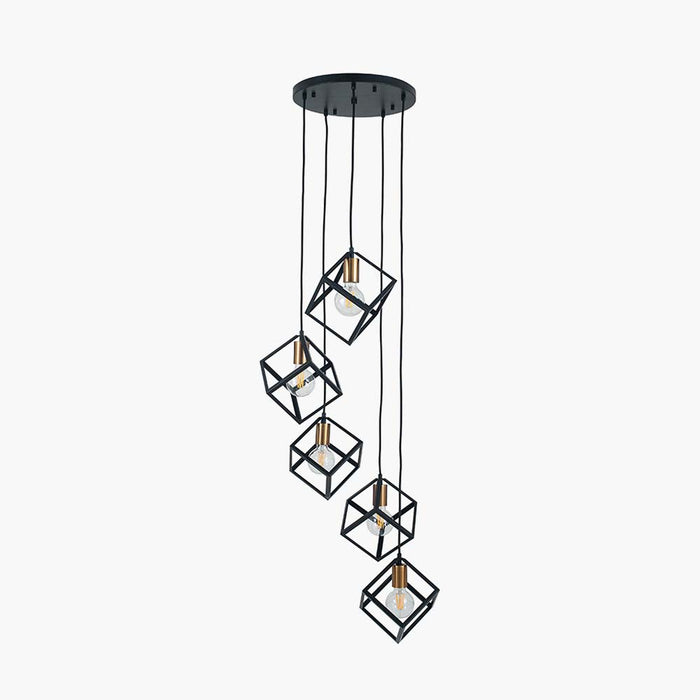 Pacific Alessio Matt Black Metal Five Cube Pendant 35-306