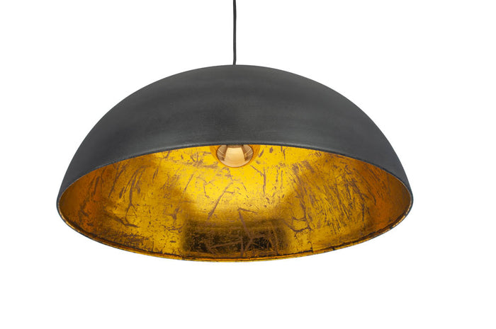 Pacific Anders Matt Black and Gold Leaf Metal Dome Pendant 35-314