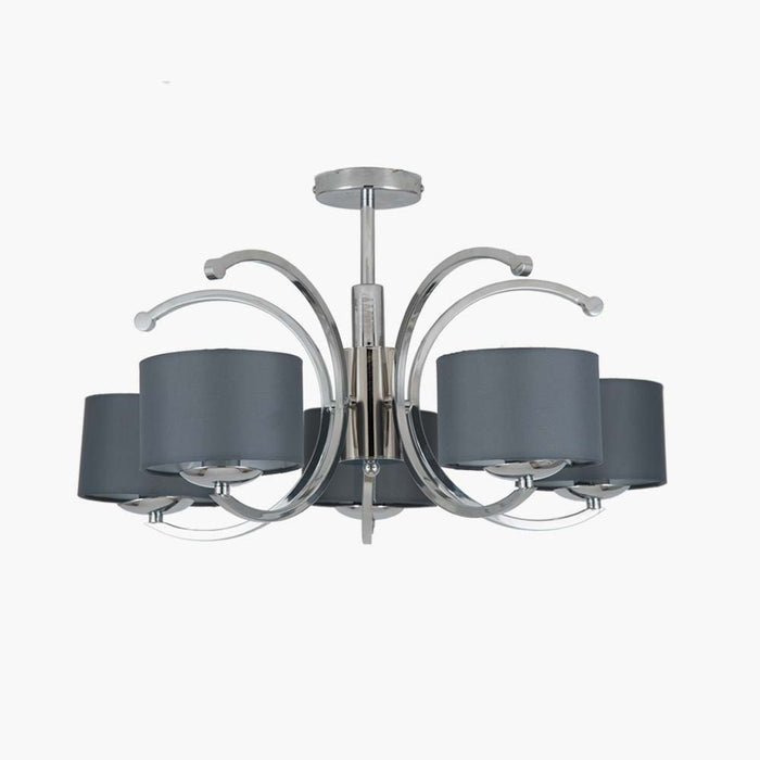 Pacific Arcadia Silver Metal Five Curved Arm Semi Flush Pendant 35-143