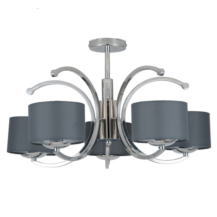 Pacific Arcadia Silver Metal Five Curved Arm Semi Flush Pendant 35-143