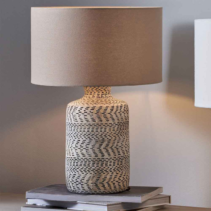 Pacific Atouk Textured Natural and Black Stoneware Table Lamp 30-647-BO