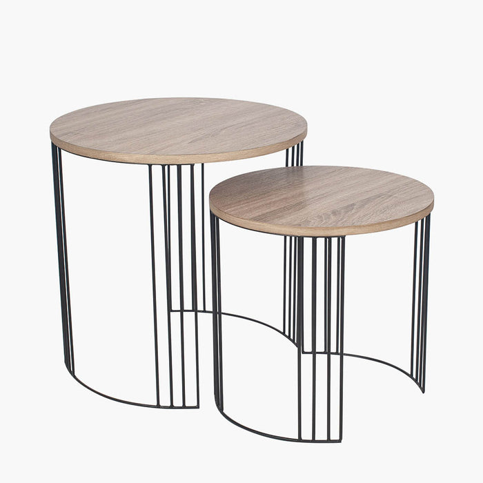 Pacific Atri S/2 Dark Oak Wood Veneer and Black Metal Side Tables