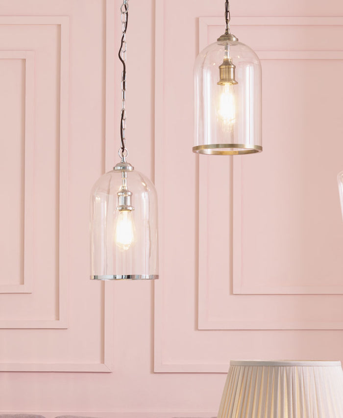 Pacific Cloche Clear Glass and Antique Brass Pendant 35-123