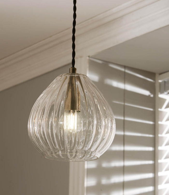 Pacific Ella Clear Ribbed Glass Teardrop Pendant 35-310