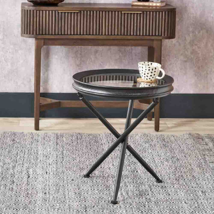 Pacific Elwood Clear Glass and Black Fir Wood Effect Side Table