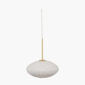 Pacific Emilia White Glass and Gold Metal Ribbed Oval Pendant 35-324