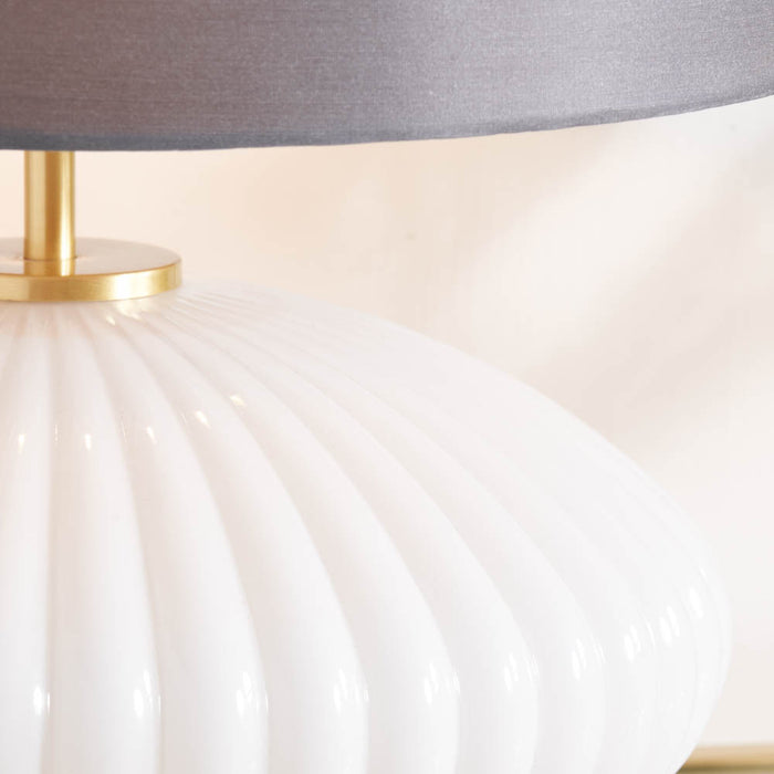 Pacific Emilia White Ribbed Glass & Gold Metal Oval Table Lamp 30-963-BO