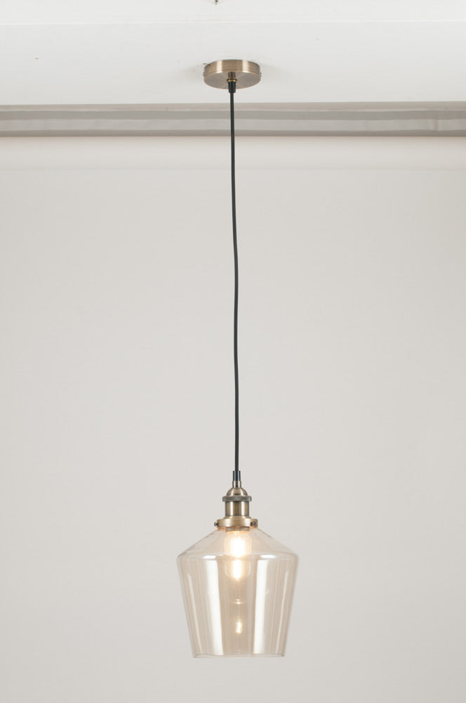 Pacific Emmanuelle Antique Brass Metal and Lustre Glass Pendant 35-126