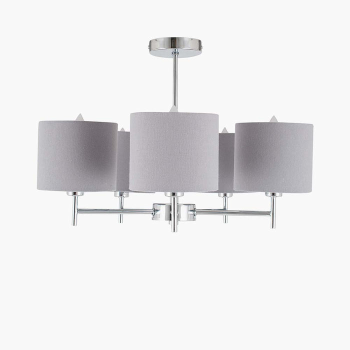 Pacific Plaza Silver Metal and Grey Linen 5 Arm Pendant 35-288