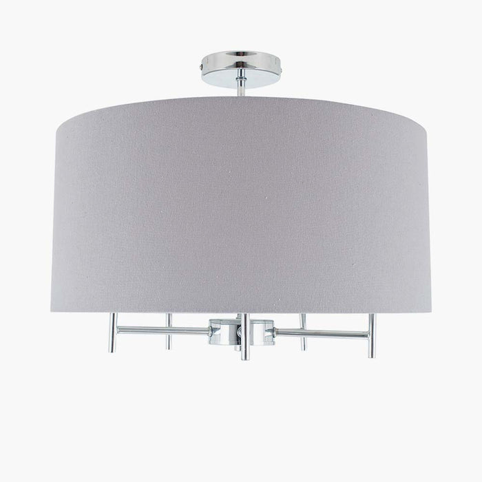 Pacific Plaza Silver Metal and Grey Linen Pendant 35-289