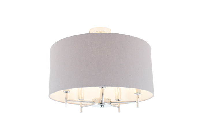 Pacific Plaza Silver Metal and Grey Linen Pendant 35-289